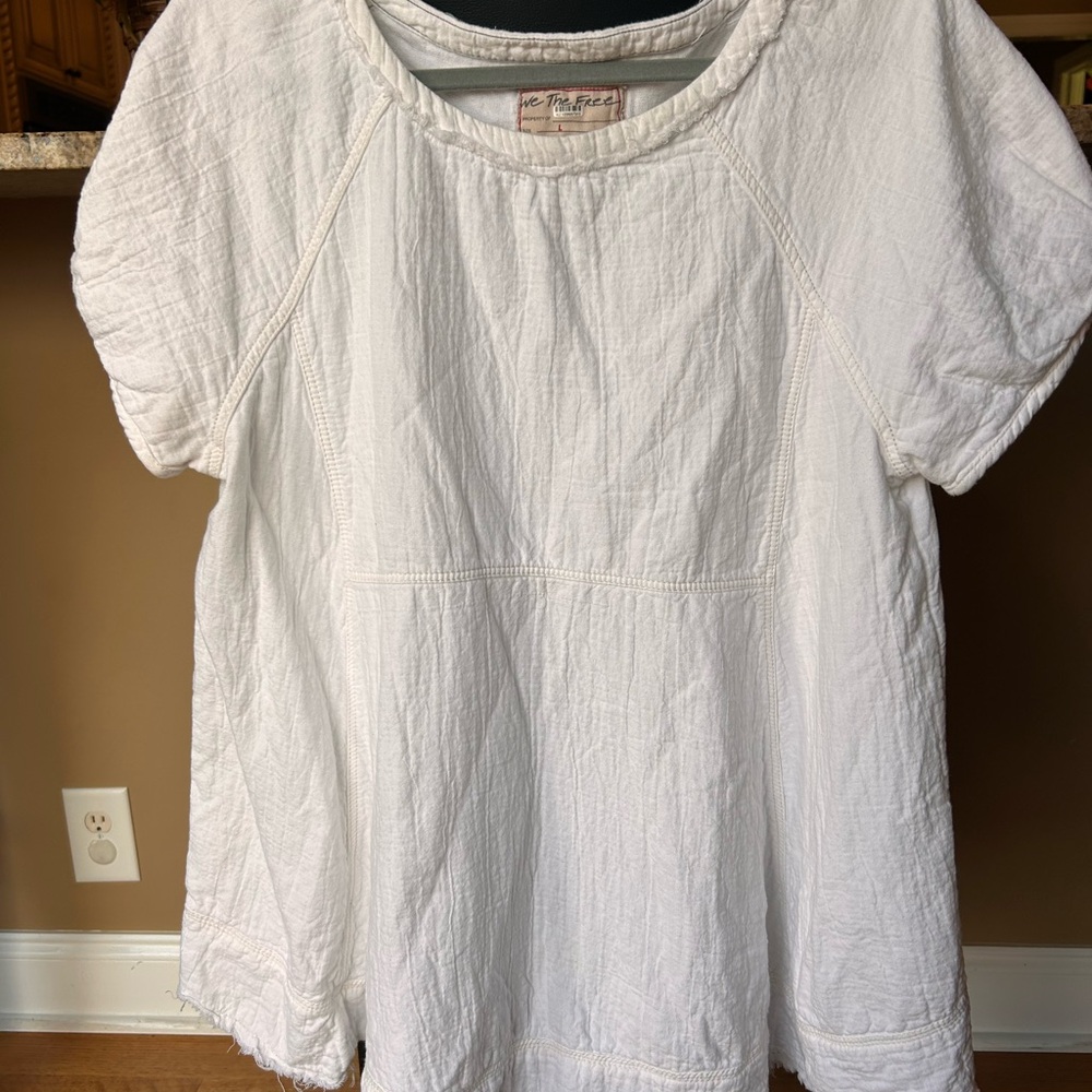 We The Free Textured White Short Sleeve Tunic
